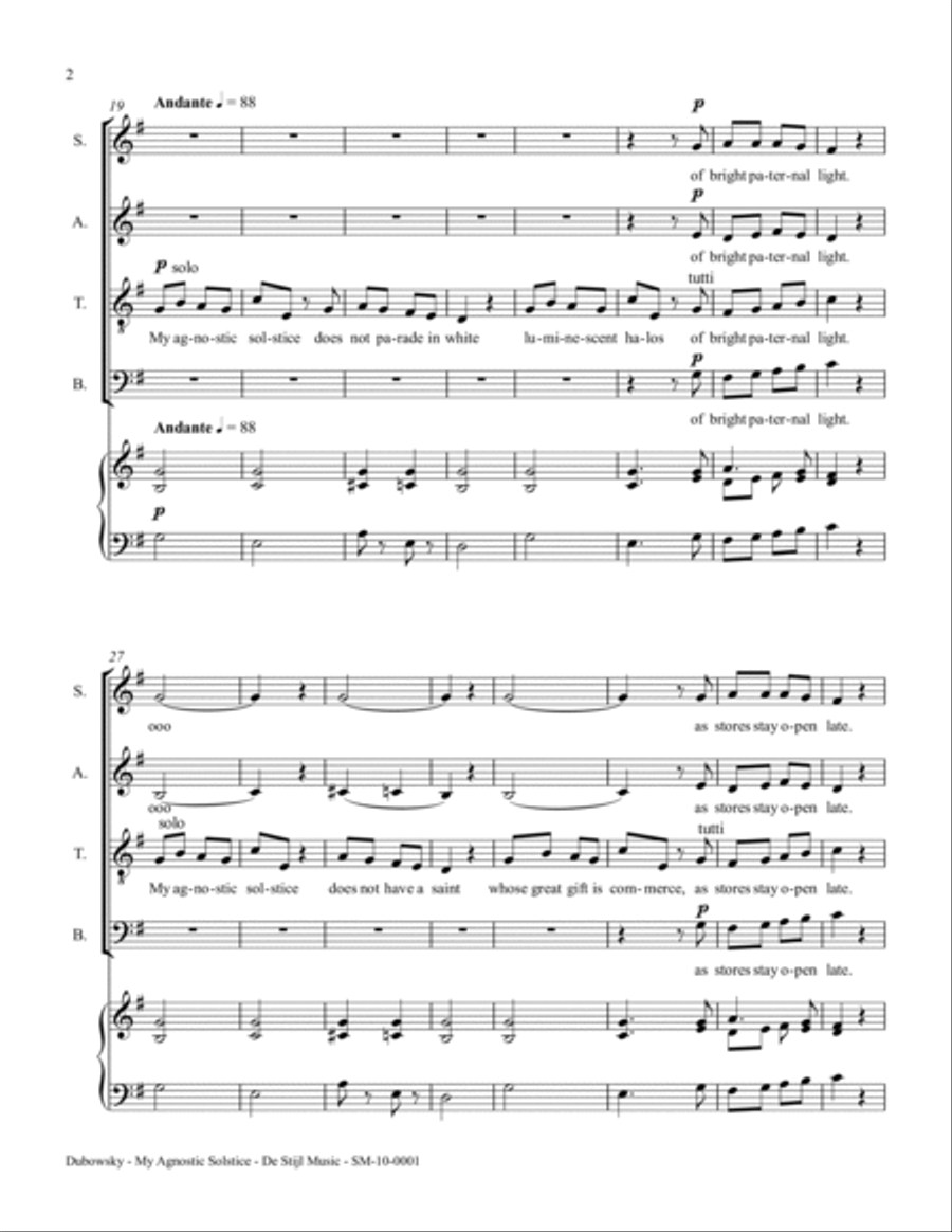 My Agnostic Solstice (SATB)