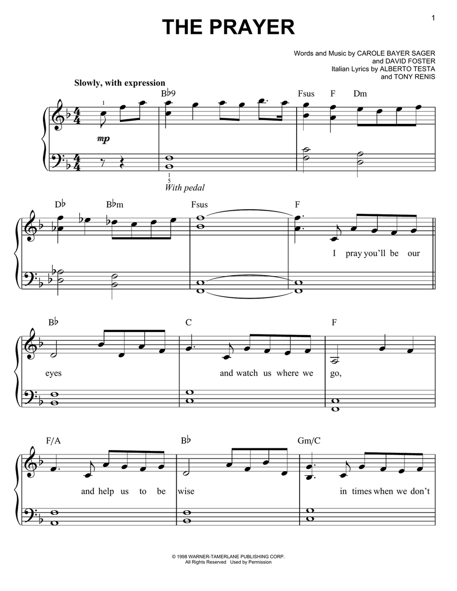 The Prayer Easy Piano scores gallery preview page 1