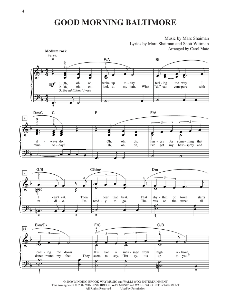 Good Morning Baltimore (from Hairspray) (arr. Carol Matz) Easy Piano scores gallery preview page 1