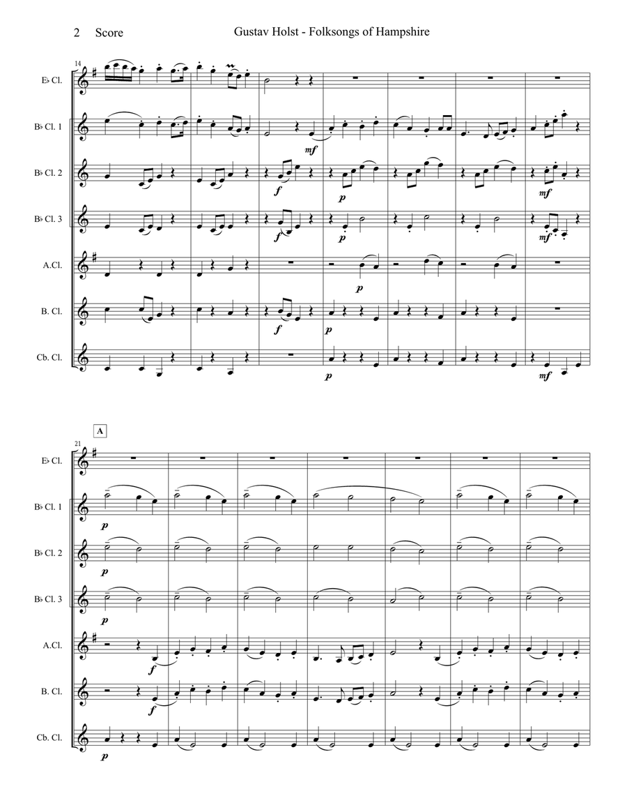 Gustav Holst - Folksongs of Hampshire set for Clarinet Choir Clarinet Choir scores gallery preview page 3