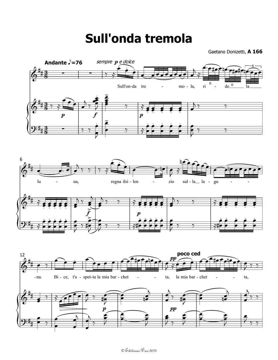 Sull'onda tremola, by Donizetti, in D Major Piano, Vocal scores gallery preview page 3