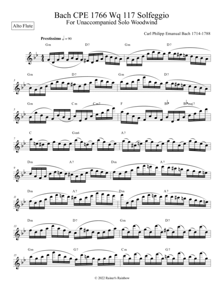 Bach CPE Solfeggio for Flute Solo by Carl Philipp Emanuel Bach Flute Solo - Digital Sheet Music