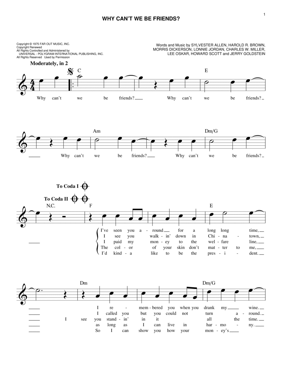 Why Can't We Be Friends Piano scores gallery preview page 1