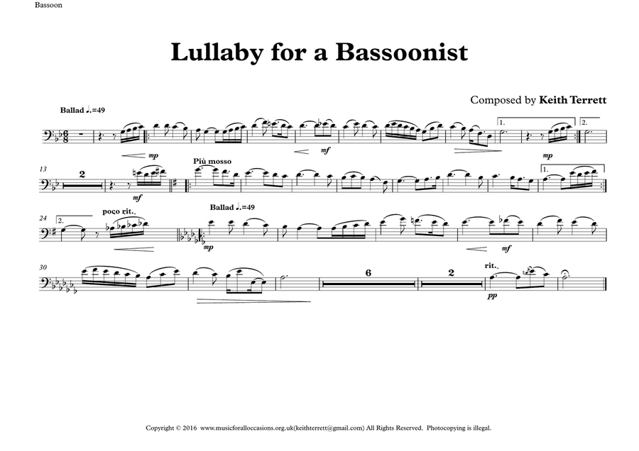 Lullaby for a Bassoonist, Keyboard & Double Bass Bassoon scores gallery preview page 3
