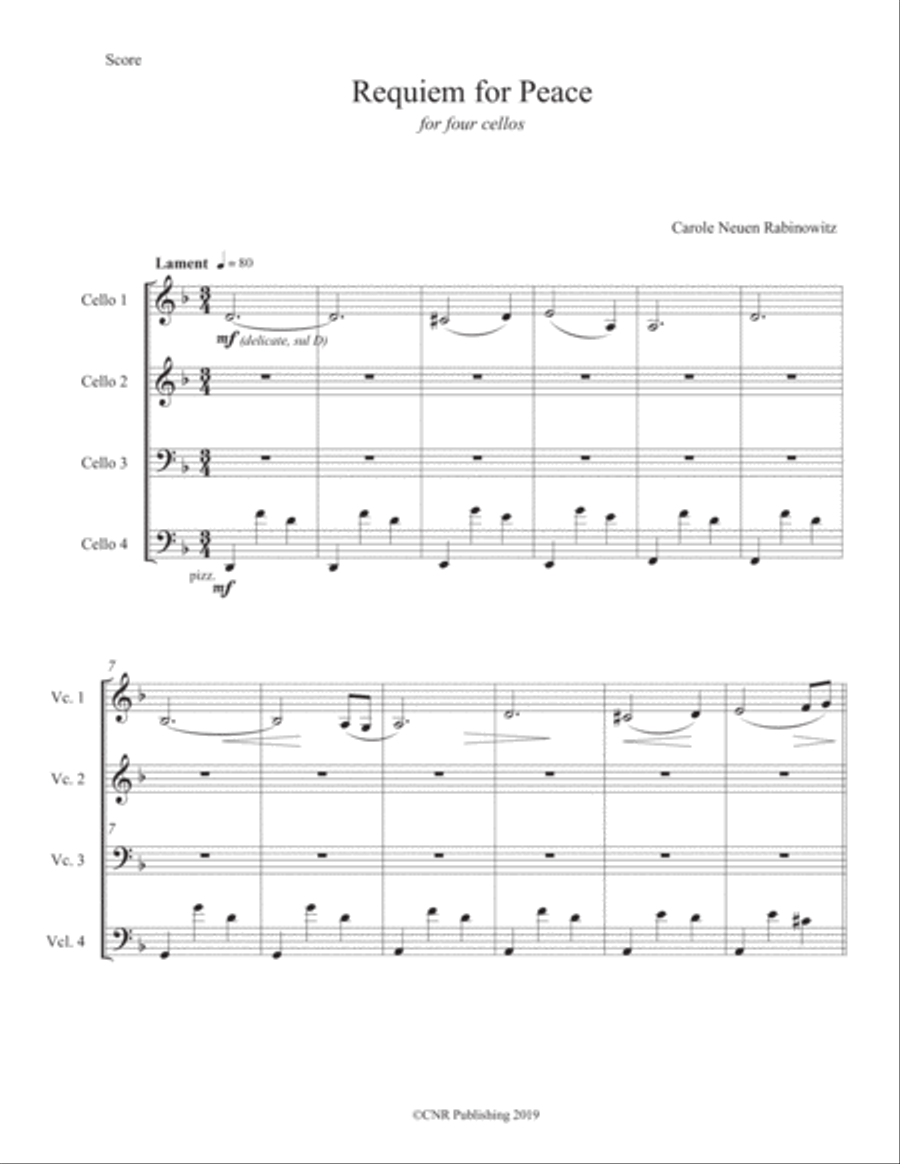 Requiem for Peace (for cello quartet) Cello scores gallery preview page 1