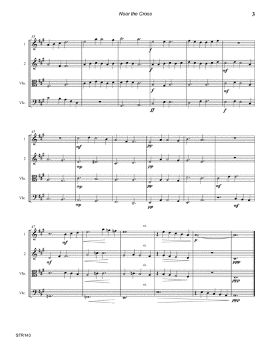 NEAR THE CROSS - STRING QUARTET (or 3 Violins & Viola) - unaccompanied String Quartet scores gallery preview page 3