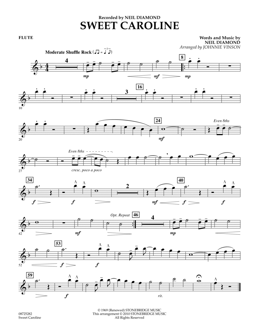 Sweet Caroline - Flute Concert Band scores gallery preview page 1