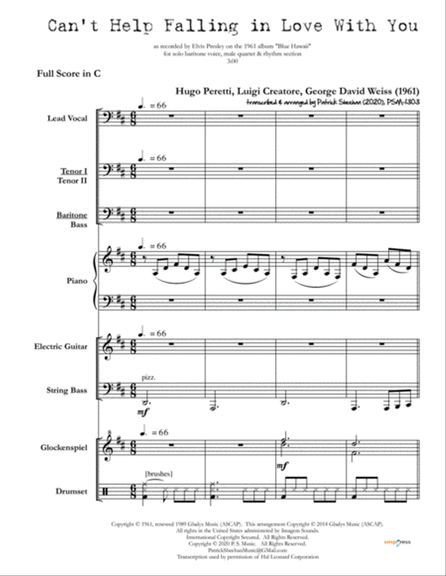 Can't Help Falling In Love TTBB scores gallery preview page 1
