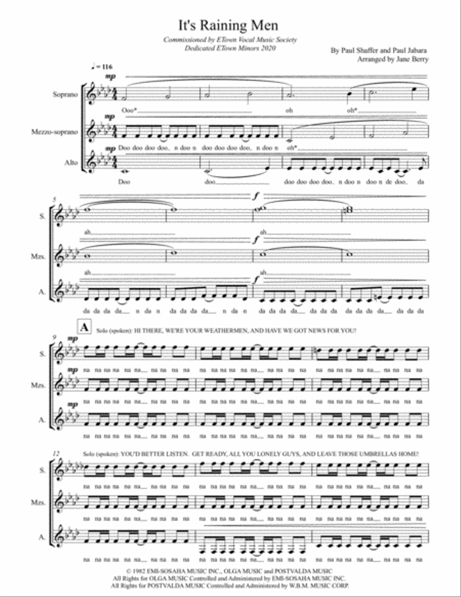 It's Raining Men SSA scores gallery preview page 1