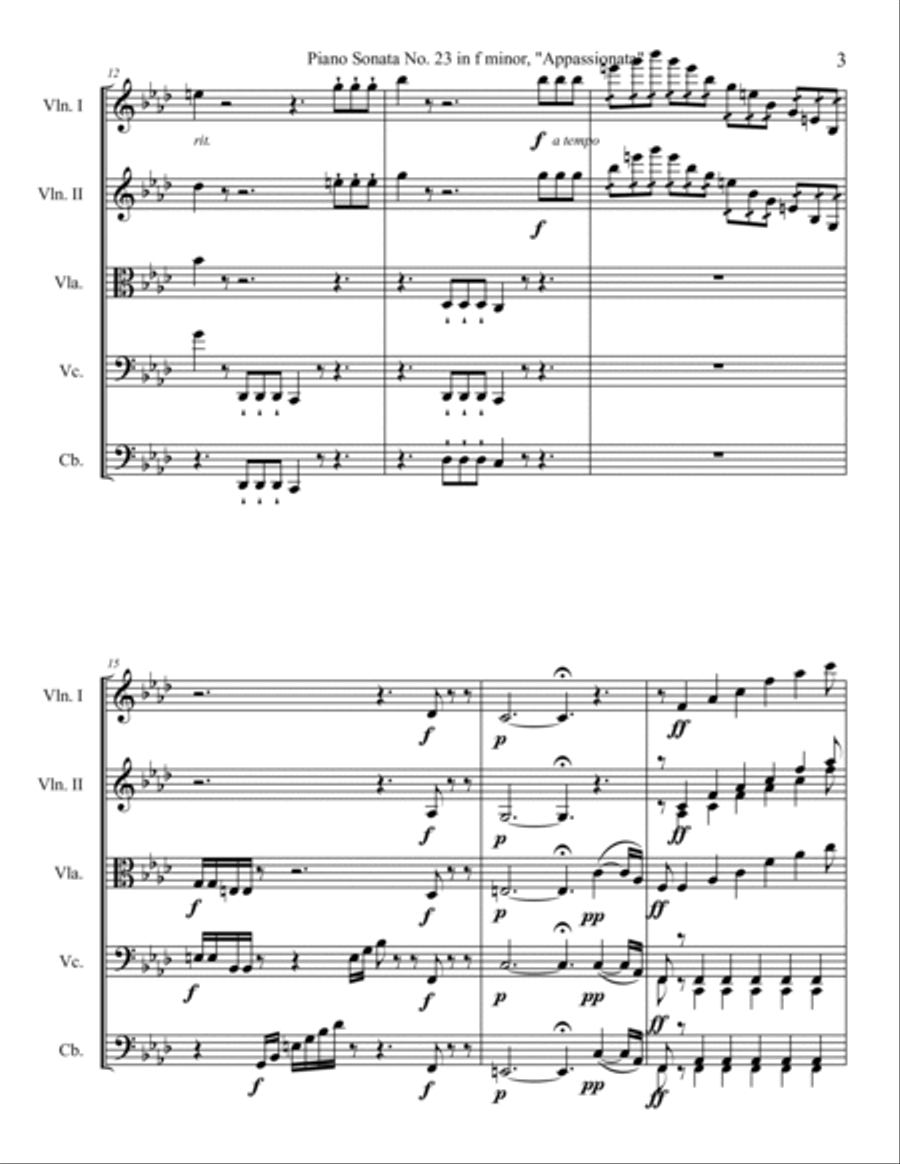 Appassionata Sonata, Movement 1 String Orchestra scores gallery preview page 3