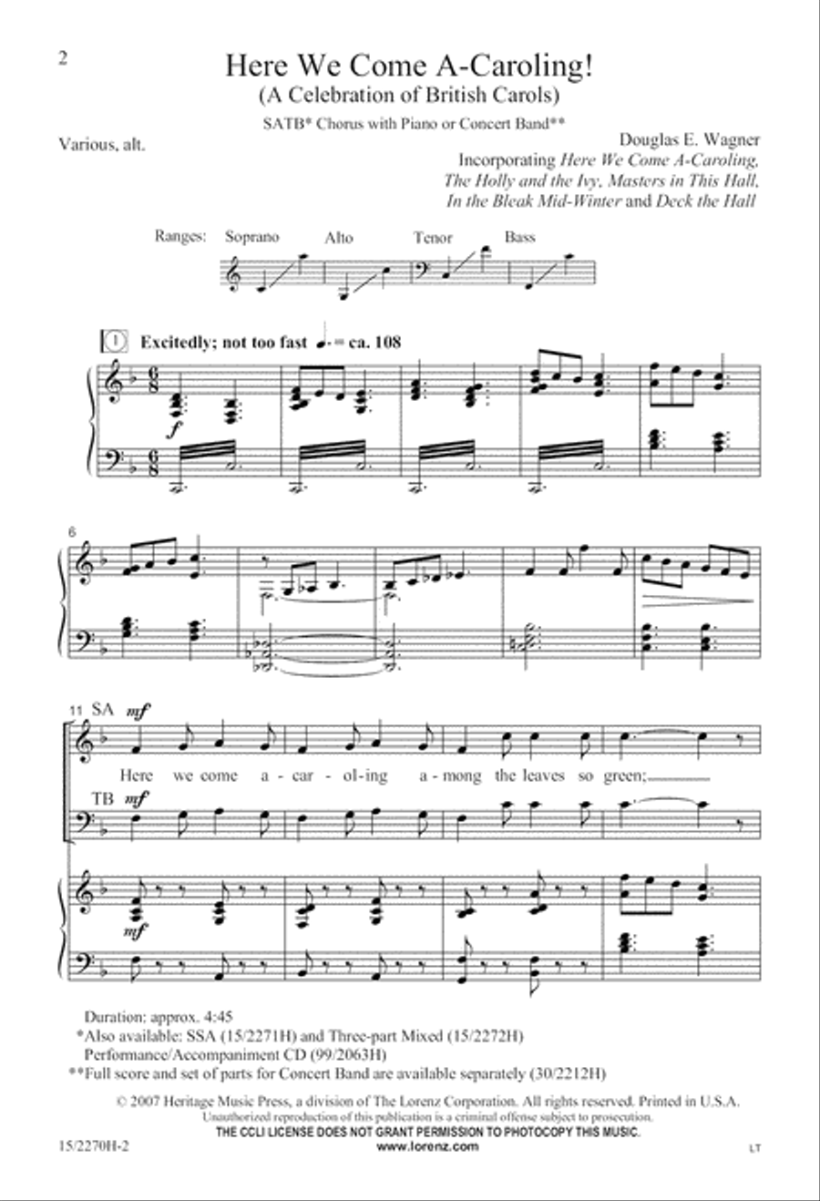 Here We Come A-Caroling! Here We Come A-Caroling! 4-Part scores gallery preview page 2