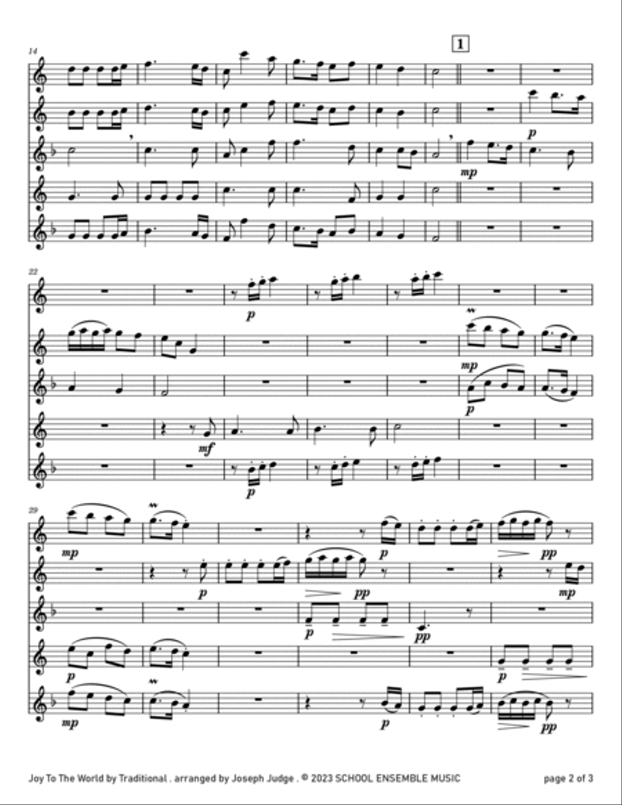 Joy To The World for Saxophone Quartet in Schools Saxophone Quartet scores gallery preview page 2
