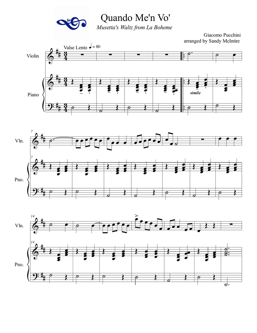 Quando Me'n Vo' Quando Me'n Vo' Violin Solo scores gallery preview page 1