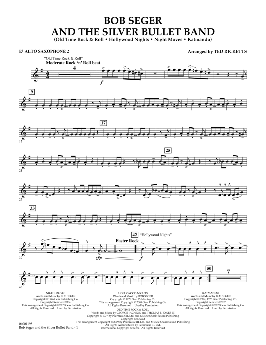 Bob Seger and The Silver Bullet Band - Eb Alto Saxophone 2 Concert Band scores gallery preview page 1