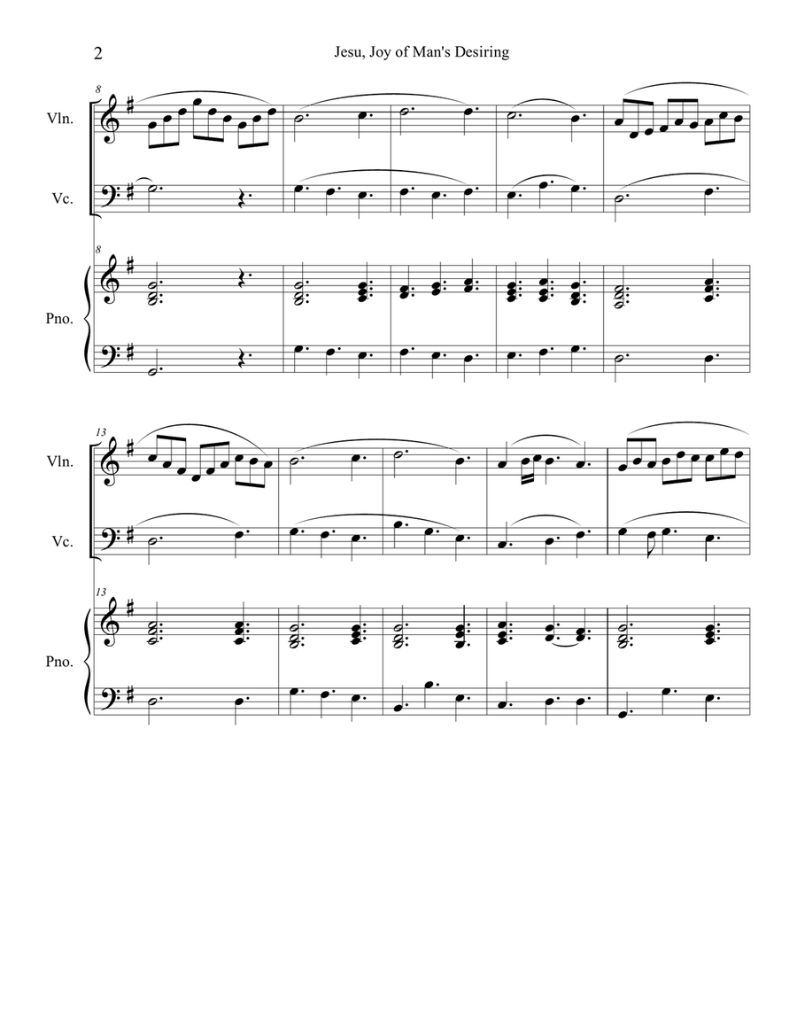 Jesu, Joy of Man's Desiring (Violin and Cello Duet) with optional piano accompaniment Piano Trio scores gallery preview page 2