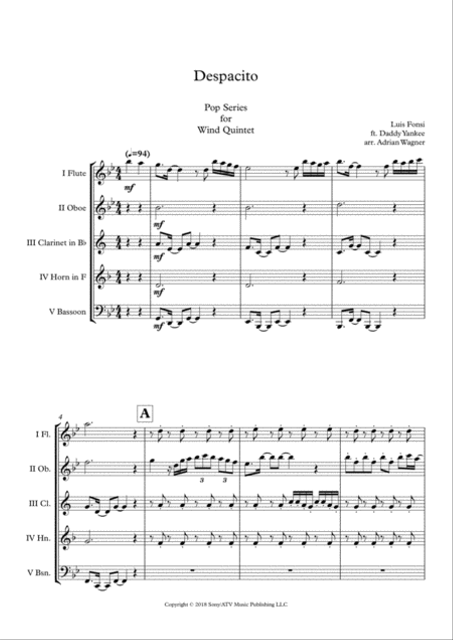 Despacito Woodwind Quintet scores gallery preview page 3