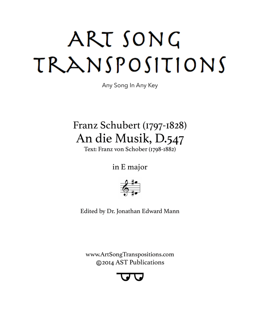 SCHUBERT: An die Musik, D. 547 (transposed to E major) Piano, Vocal scores gallery preview page 1