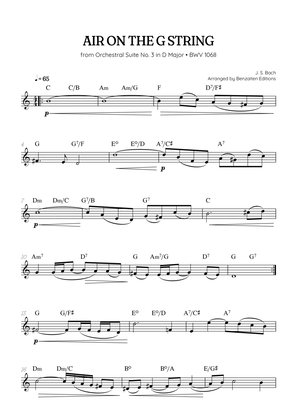 JS Bach • Air on the G String from Suite No. 3 BWV 1068 | french horn sheet music w/ chords