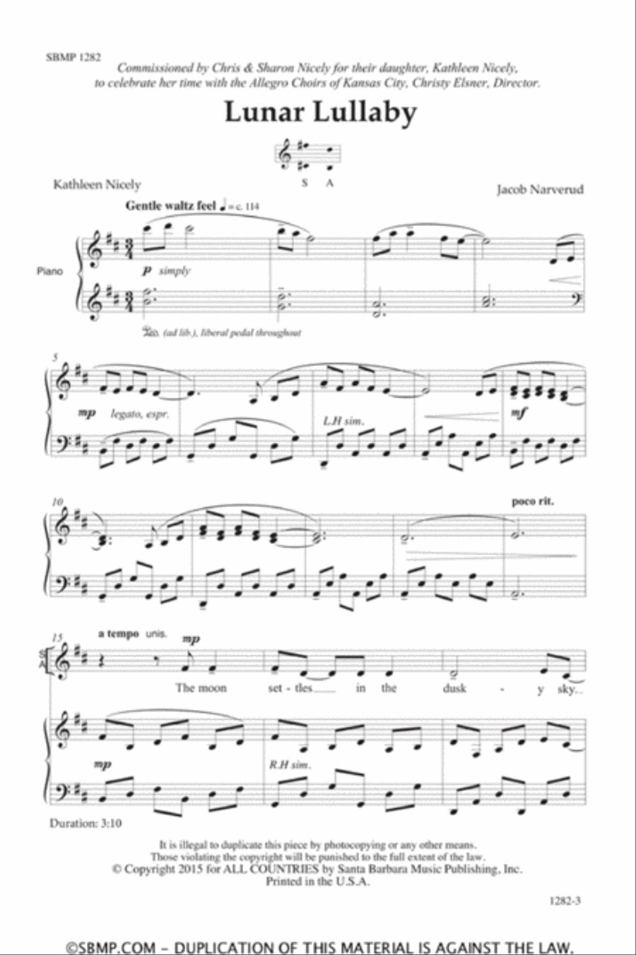 Lunar Lullaby - SA Octavo SA scores gallery preview page 2