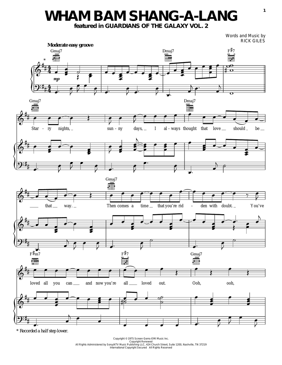 Wham Bam Shang-A-Lang Piano, Vocal, Guitar scores gallery preview page 1