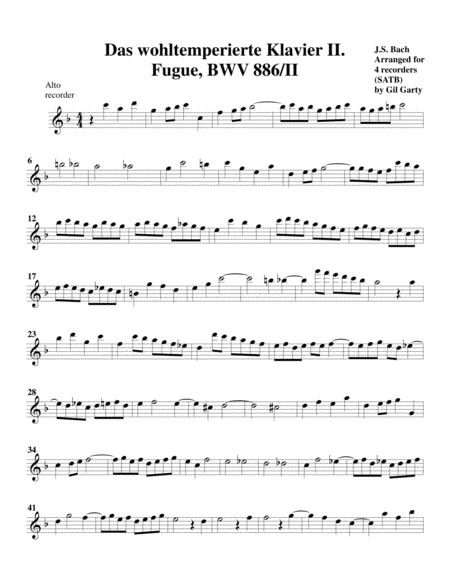 Fugue from Das wohltemperierte Klavier II, BWV 886/II (arrangement for 4 recorders) image number null