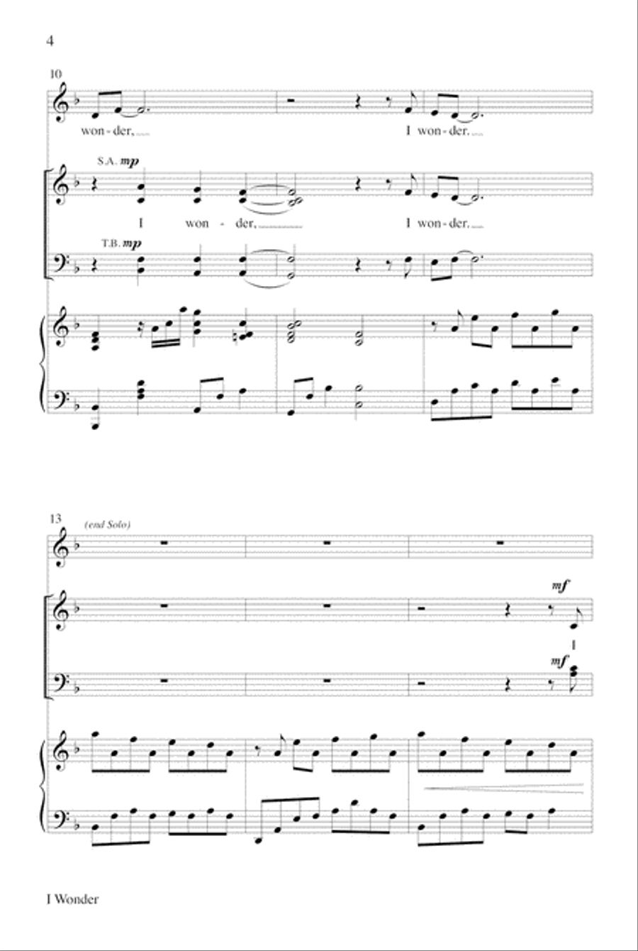 I Wonder Unison Choir scores gallery preview page 4