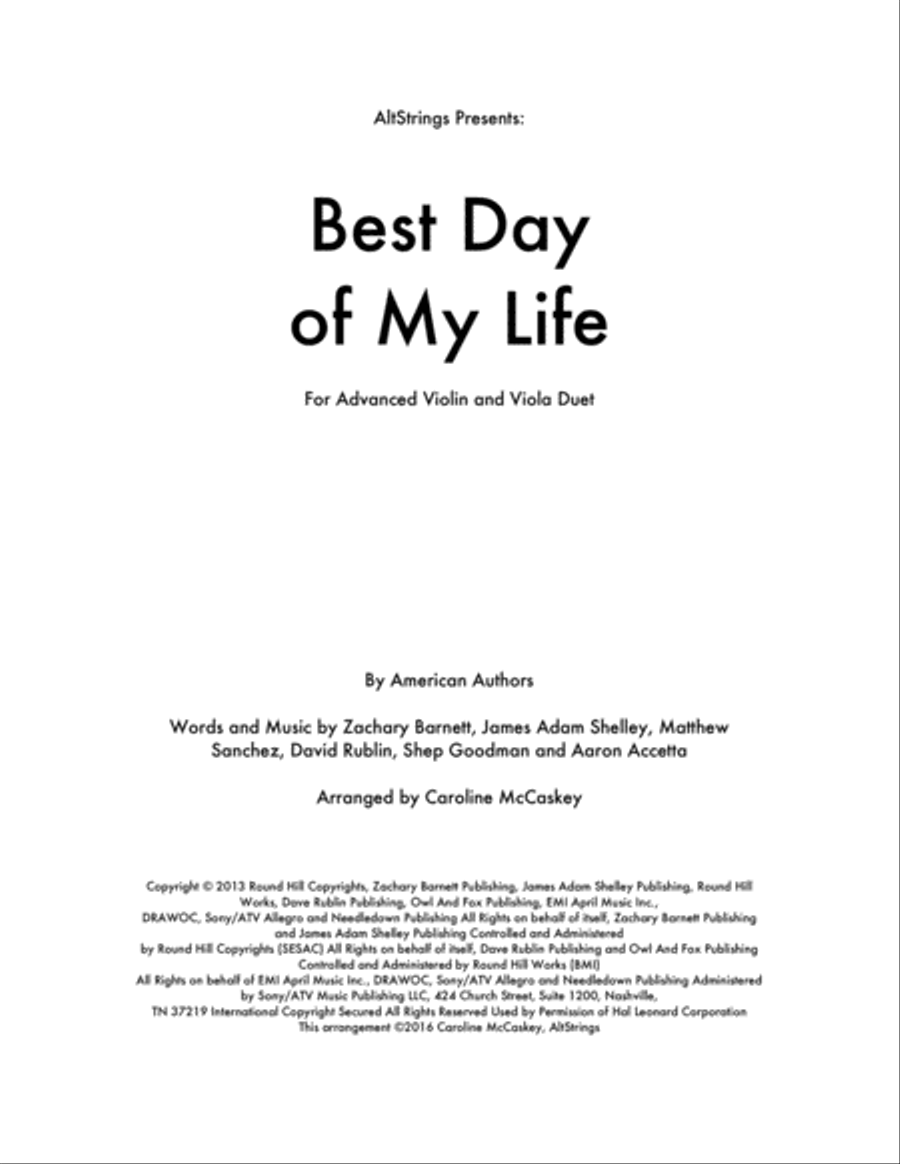 Best Day Of My Life Best Day Of My Life String Duet scores gallery preview page 1