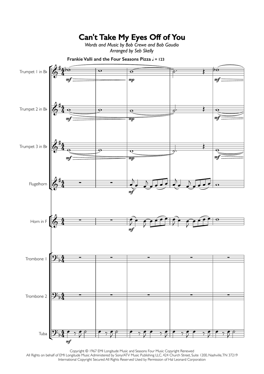 Can't Take My Eyes Off Of You Brass Ensemble scores gallery preview page 1