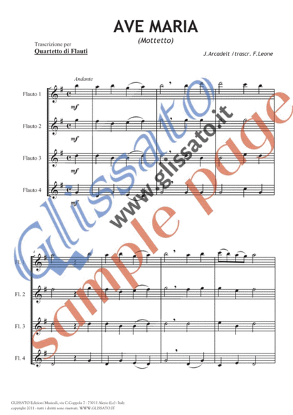 Ave Maria (Arcadelt) - Flute Quartet score & parts image number null