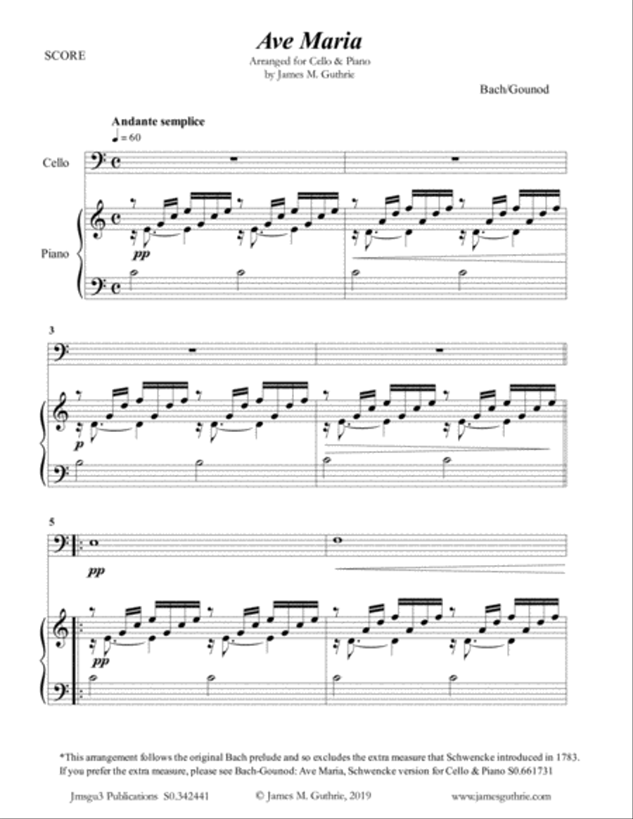 Bach-Gounod: Ave Maria for Cello & Piano Piano scores gallery preview page 1