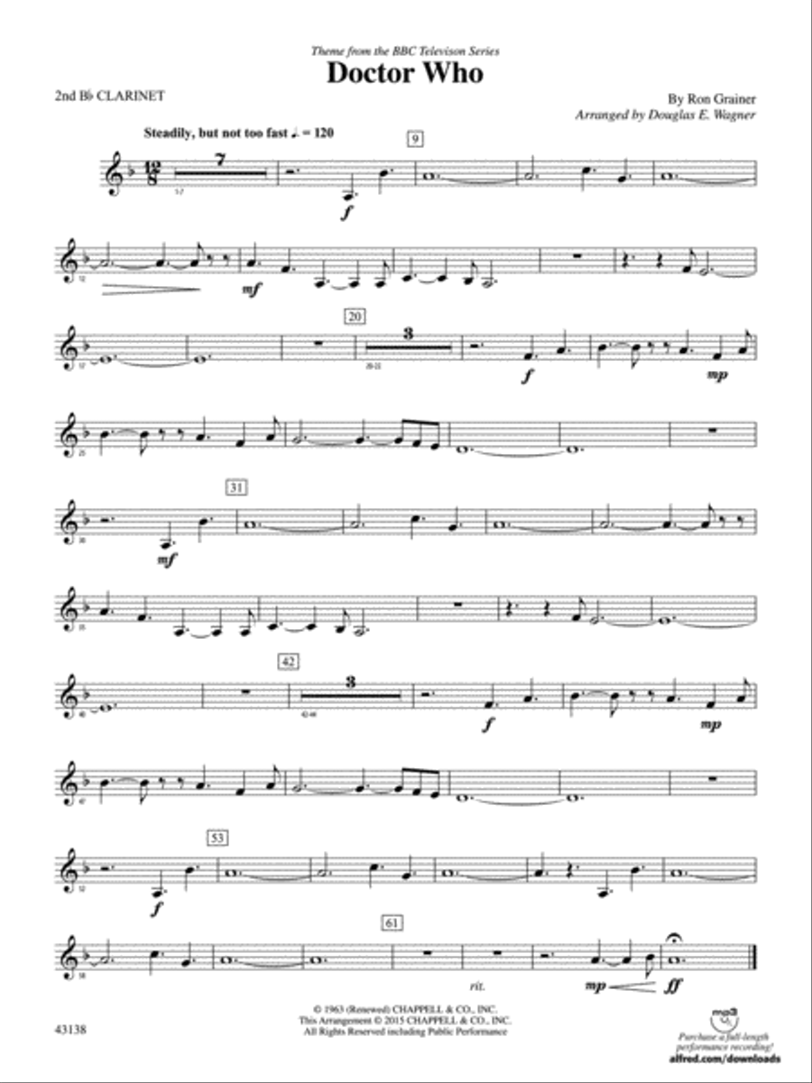 Doctor Who: 2nd B-flat Clarinet Concert Band scores gallery preview page 1