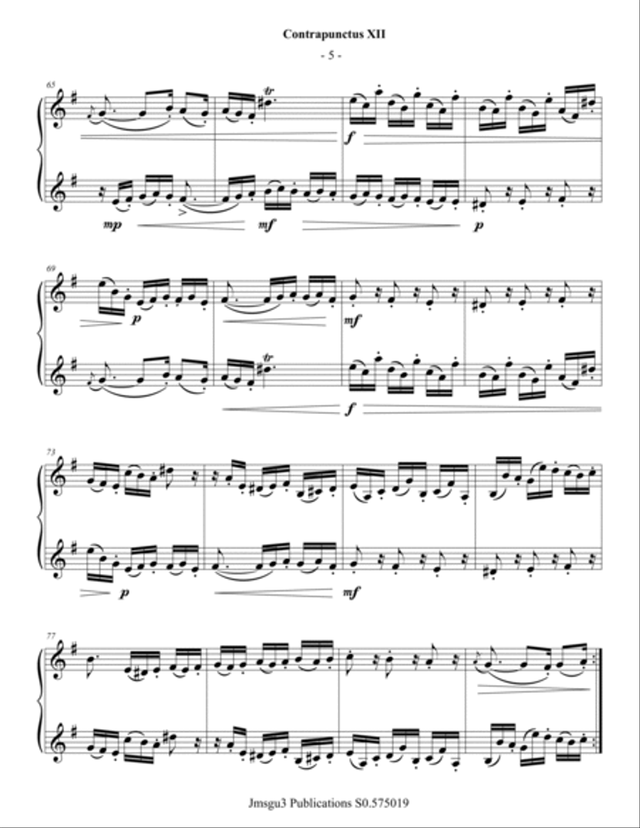 Bach: Four Duets from the Art of Fugue for Clarinet & Bass Clarinet Clarinet Duet scores gallery preview page 5