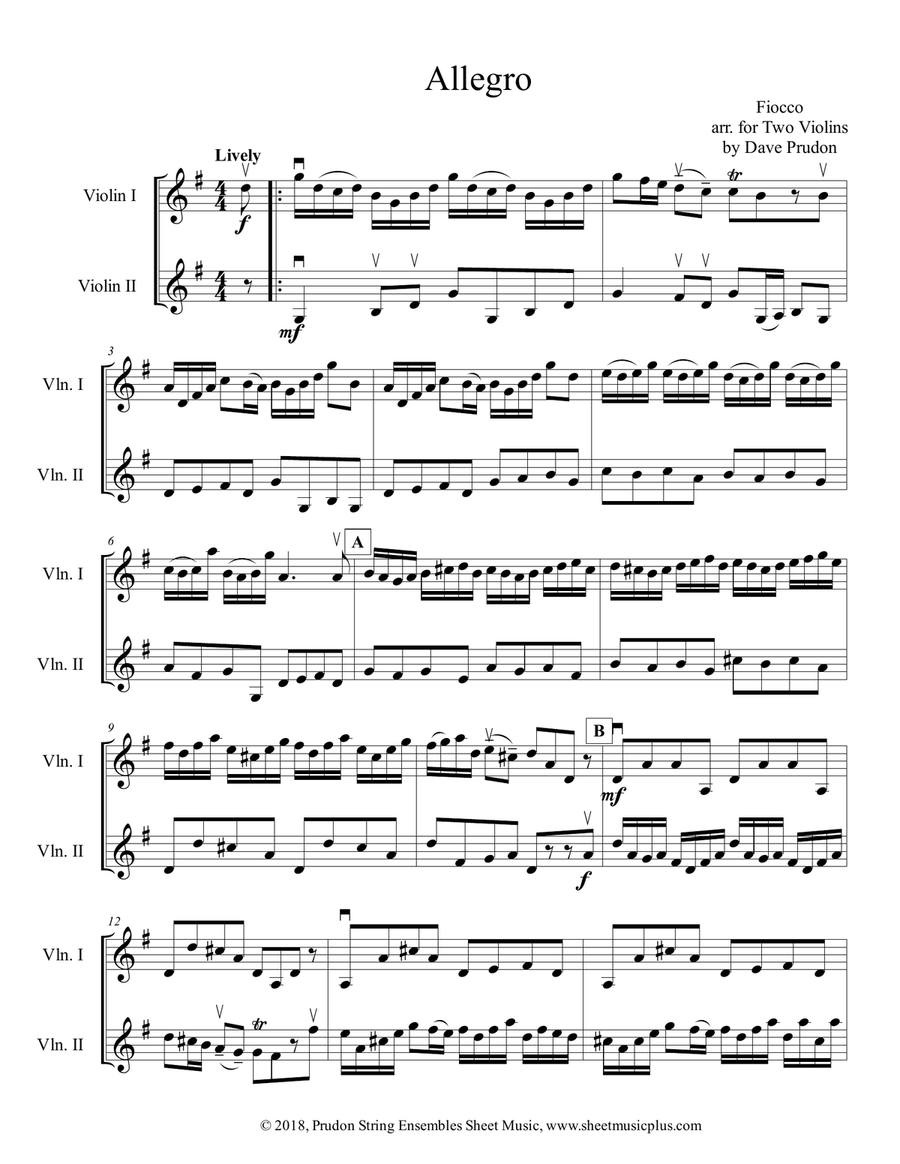Fiocco Allegro for Two Violins String Duet scores gallery preview page 1