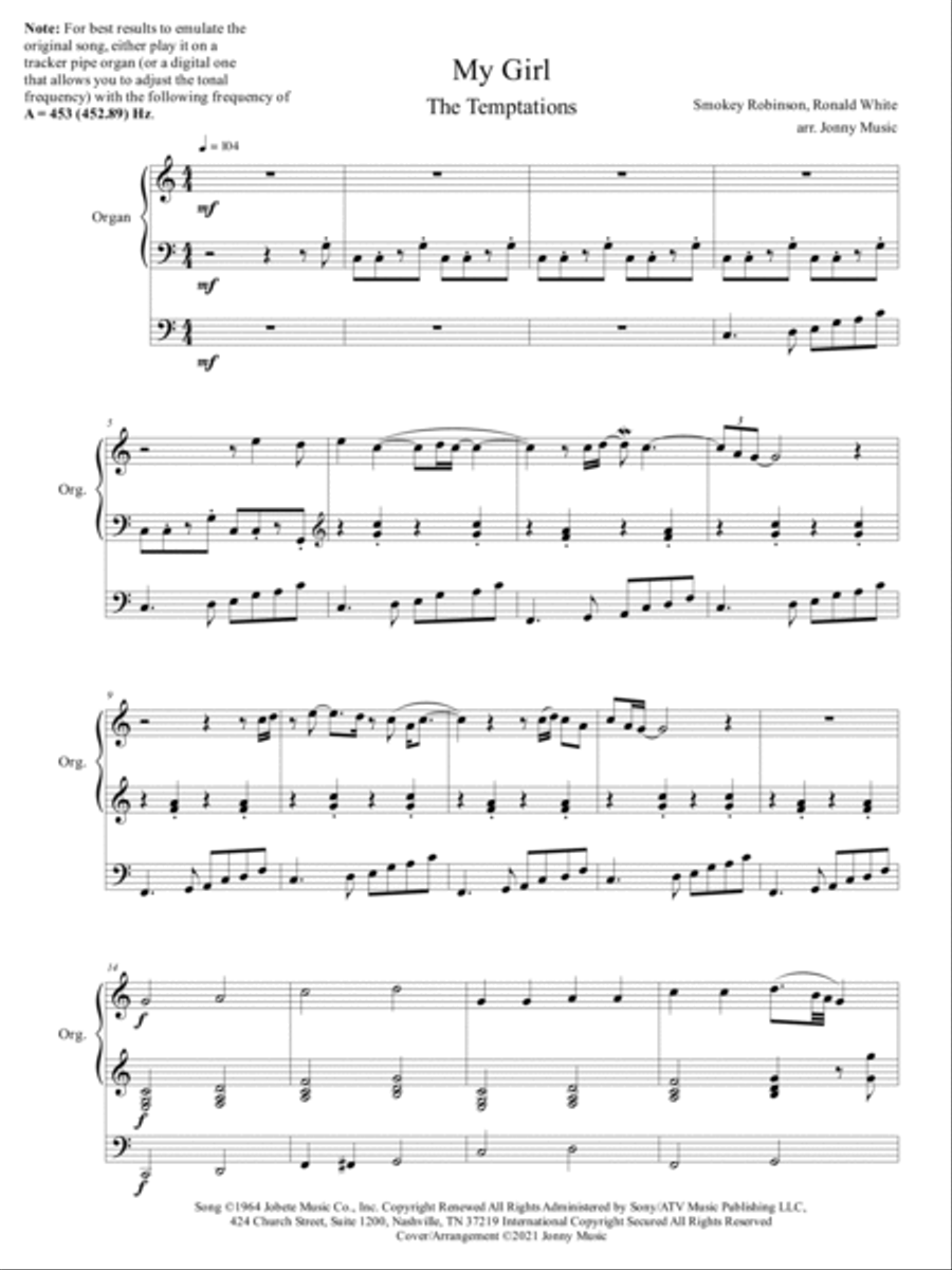 My Girl Organ Solo scores gallery preview page 2