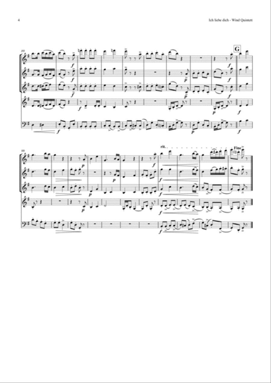 Ich liebe dich - Beethoven - Wind Quintet Woodwind Quintet scores gallery preview page 4