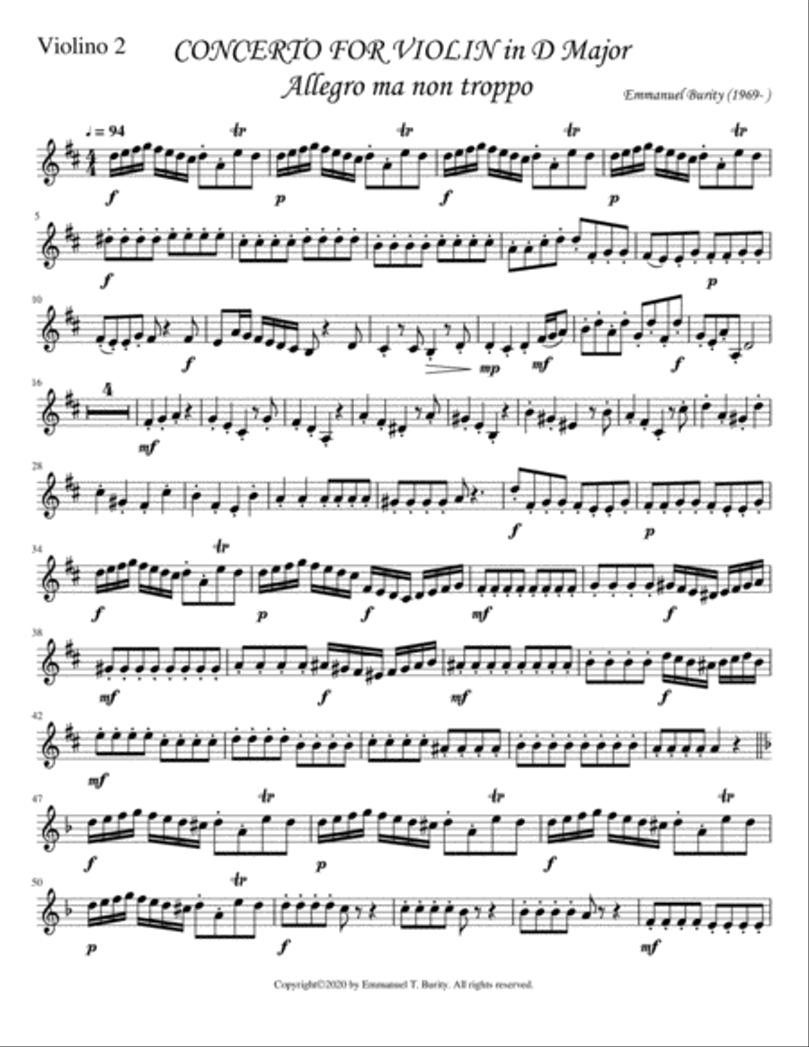 Concerto for Violin in D Major by Emmanuel Burity (1969- ) String Orchestra scores gallery preview page 3