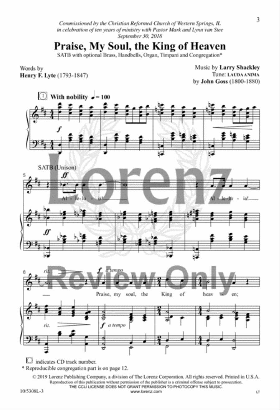 Praise, My Soul, the King of Heaven 4-Part scores gallery preview page 2