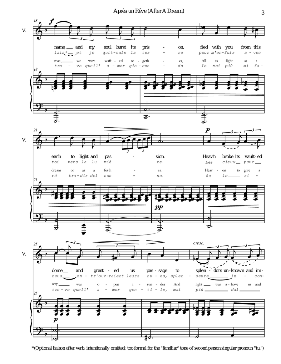 Apres un Reve, D min., p/voc, new English w/ French, Tuscan Vocal Duet scores gallery preview page 4