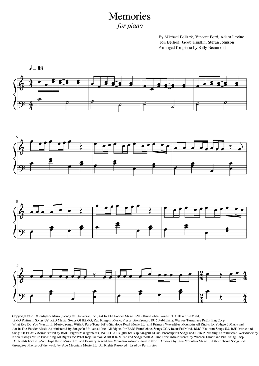 Memories Piano Solo scores gallery preview page 1