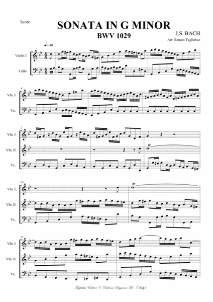 SONATA IN G MINOR - BWV 1029 - 1st Mov. - Arr. for Trio String - With Parts image number null