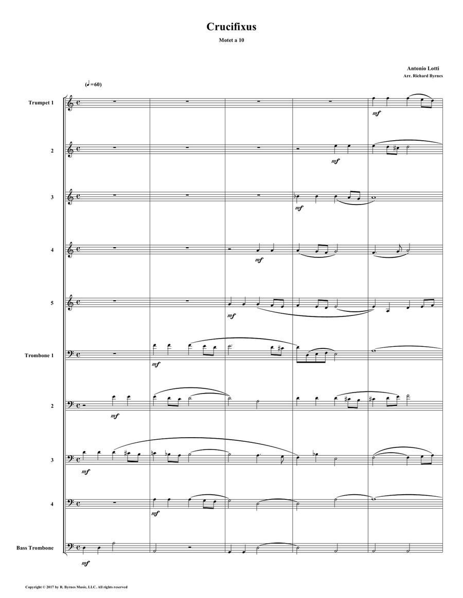 Crucifixus a 10 by Antonio Lotti (Brass Choir) Trombone scores gallery preview page 1
