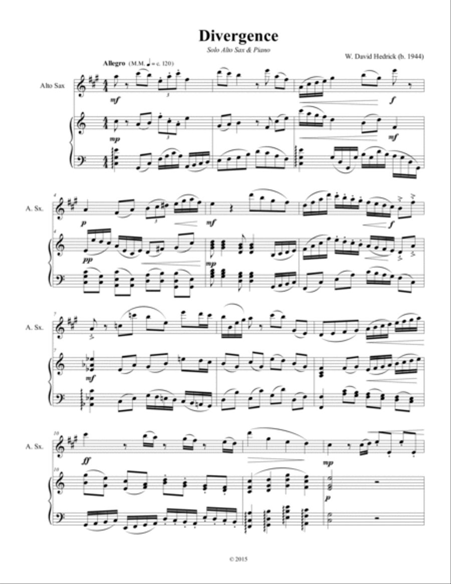 Divergence for Alto Sax and Piano Alto Saxophone scores gallery preview page 2