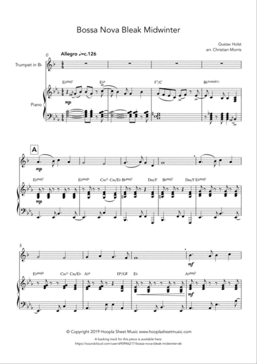 Bossa Nova Bleak Midwinter Trumpet Solo scores gallery preview page 1