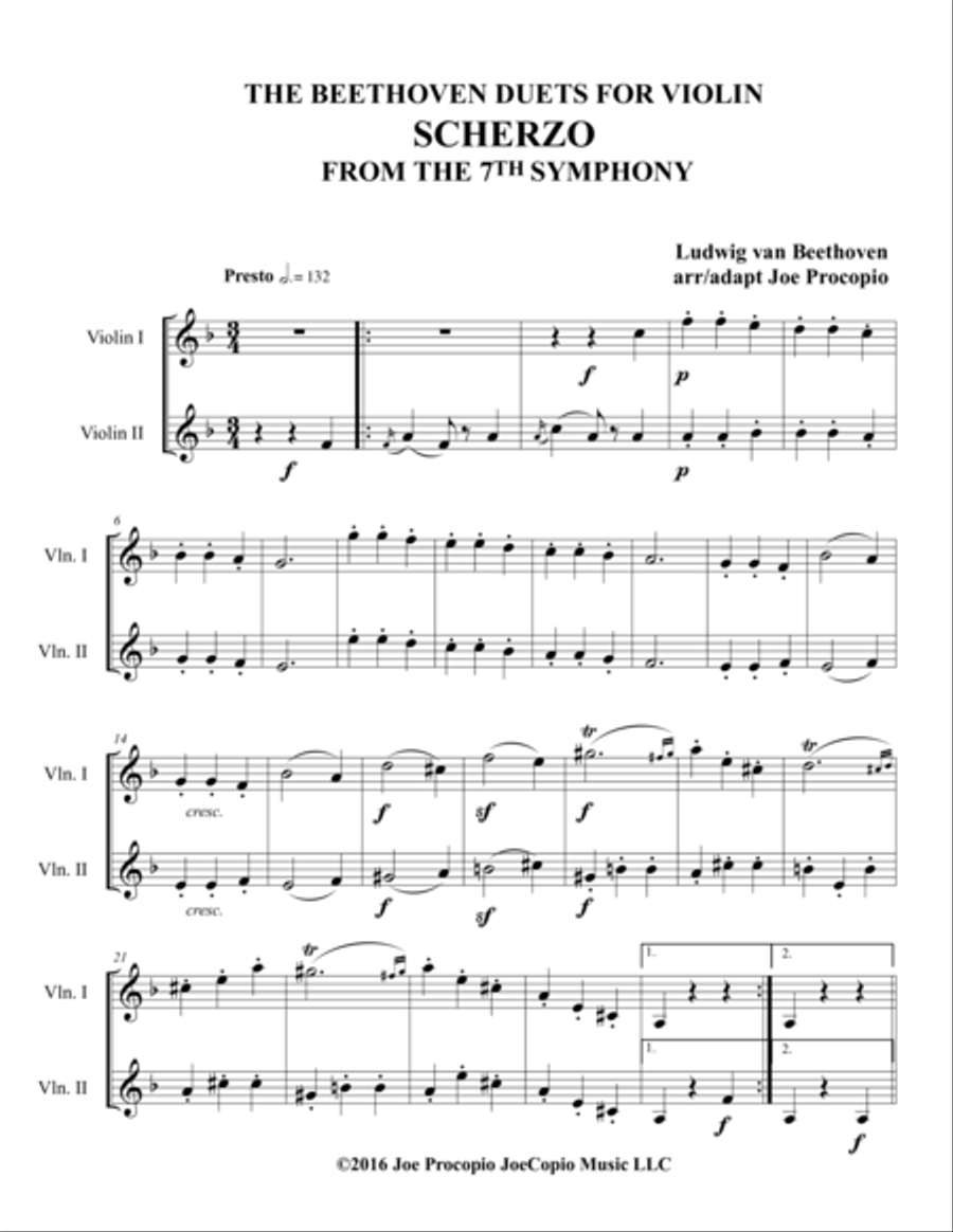 THE BEETHOVEN DUETS FOR VIOLIN VOLUME 3 SCHERZI 7, 8 and 9 String Duet scores gallery preview page 5