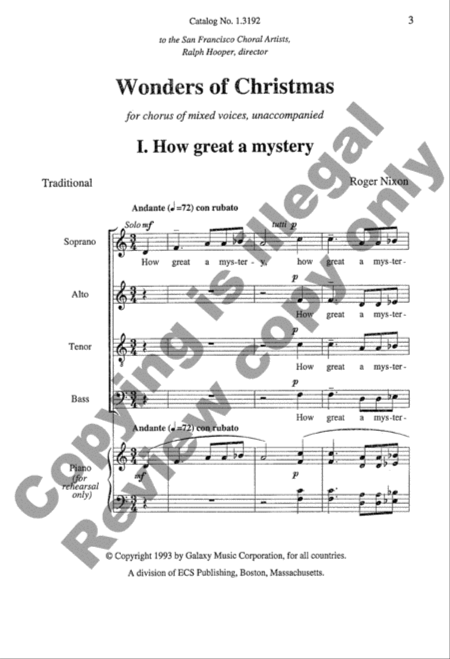 Wonders of Christmas I: 1. How Great a Mystery 4-Part scores gallery preview page 3