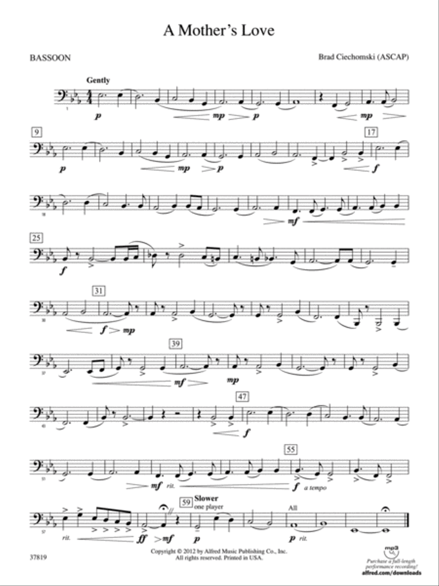 A Mother's Love: Bassoon A Mother's Love: Bassoon Concert Band scores gallery preview page 1