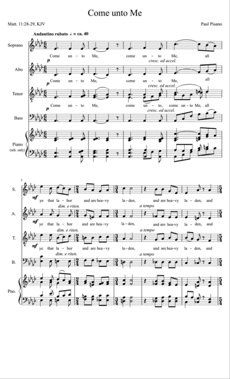 Come unto Me 4-Part scores gallery preview page 1