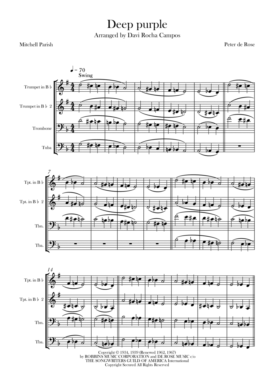 Deep Purple Deep Purple Brass Quartet scores gallery preview page 1