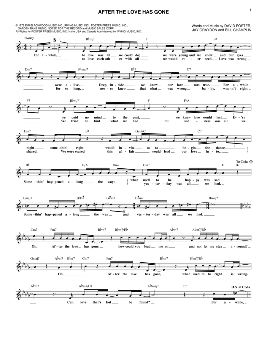 After The Love Has Gone After The Love Has Gone Piano scores gallery preview page 1