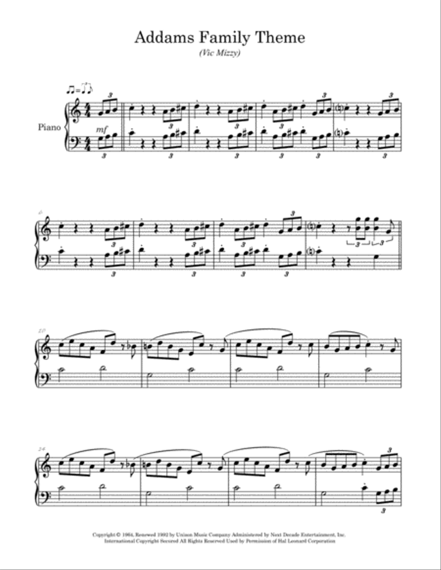 The Addams Family Theme The Addams Family Theme Easy Piano scores gallery preview page 2